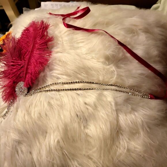 A diamond and feathered headband,  that fastens with ribbons nwt - Picture 1 of 2